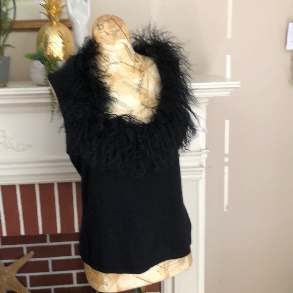 Black Cashmere and Mongolian Lamb Fur Top